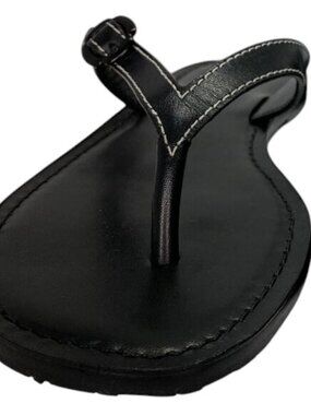 NEW LARROUDE Women’s Mary Kate Black Leather Thong Flat Sandals –Size 7–Slip-On